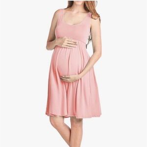 Women Maternity Midi Dress Sleeveless Knee Length ALine Soft Pregnancy Peach XL